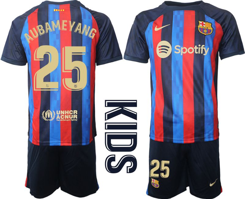 Youth 2022-2023 Club Barcelona home blue #25 Soccer Jersey->youth soccer jersey->Youth Jersey